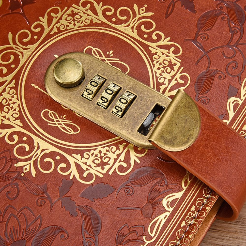 Journal Leather Hardcover - PUレザーA5ジャーナルノートブックコンビネーションロックハードカバーパーソナルプランナーオーガナイザーエンボスデザイン罫線入り紙