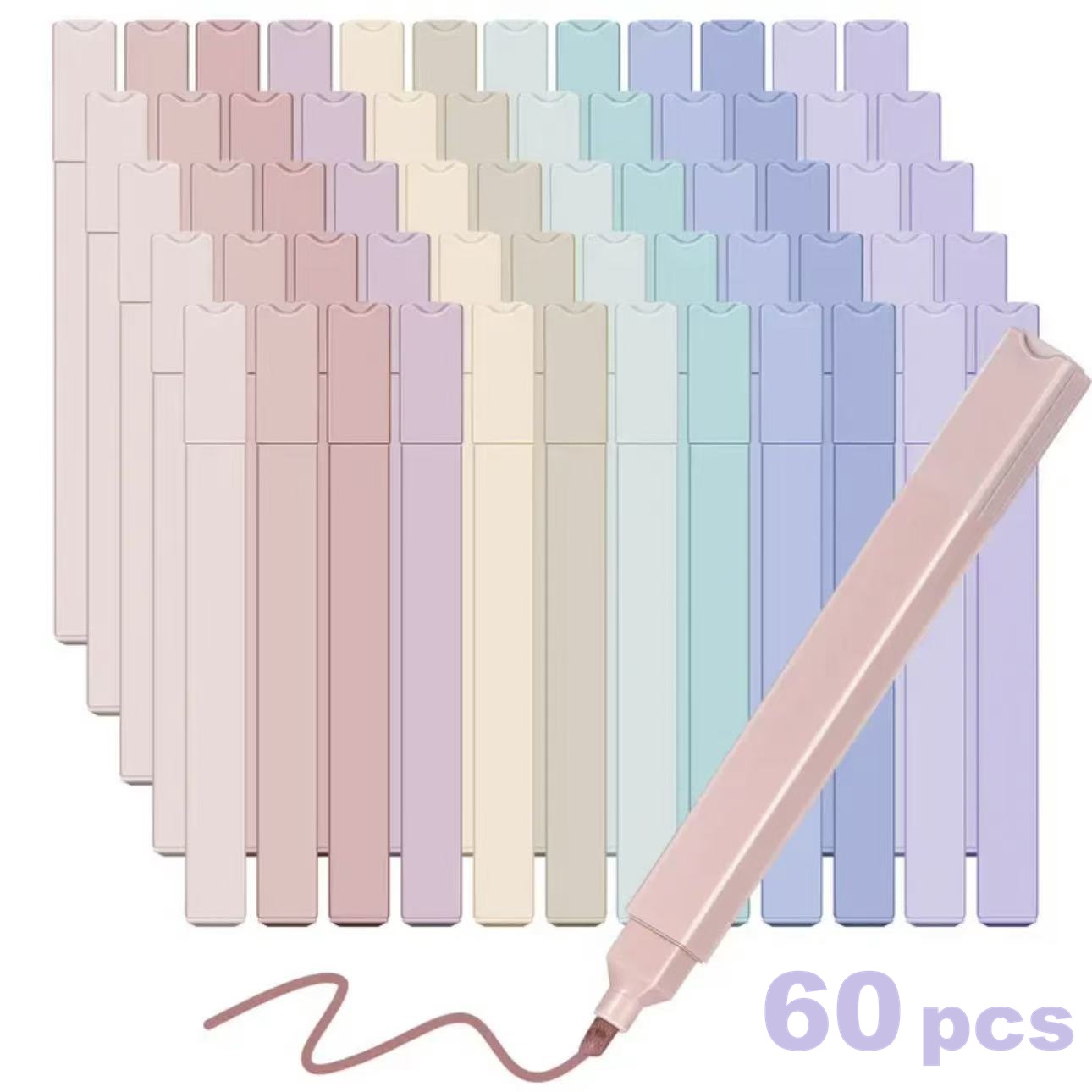 Highlighter Set Pastel - 12/60本入り エステティックハイライターセット - チゼルチップマーカー、ノーブリードタイプ、バレットジャーナル、プランナー、スクラップブッキングに最適