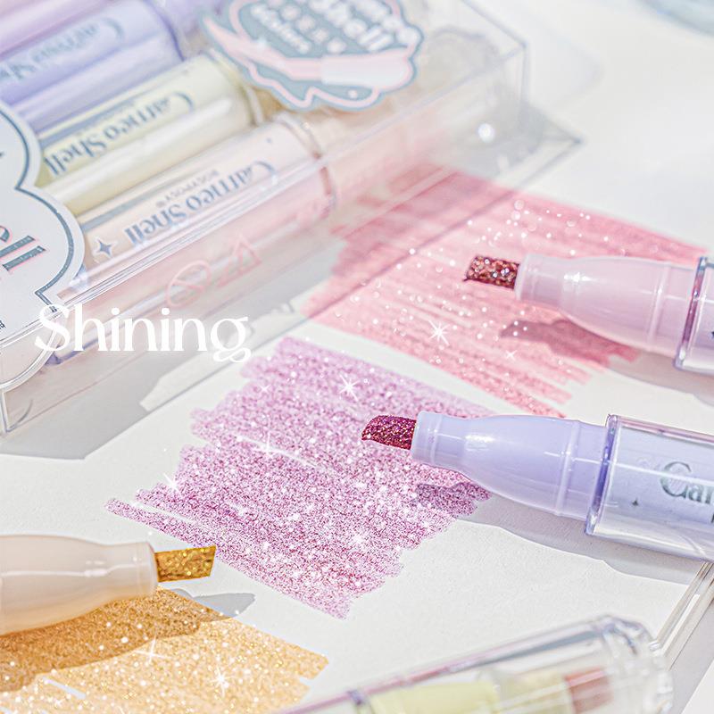 Highlighter Set Pastel - 4 色/セットグリッターハイライターペンファインフラッシュマーカーペン絵画メーカースクラップブック日記ジャーナル学生文具供給