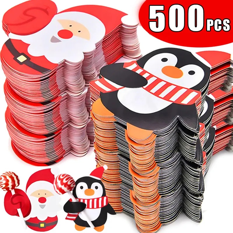 Cardstock Paper Pack - クリスマスロリポップ紙カード漫画サンタクロースペンギン雪だるま子供キャンディギフトパッケージラッピング新年パーティーの装飾