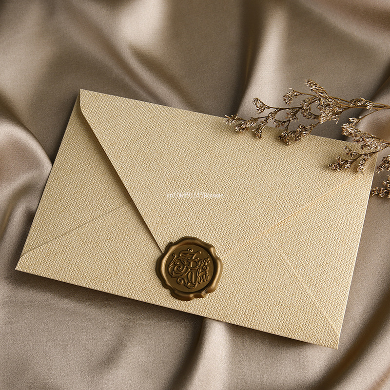 Letter Envelope Kraft - クラフト紙ヨーロッパ風レトロリネン封筒便箋ワックスシールセット（ラブレター、フェスティバル、結婚式の招待状用）