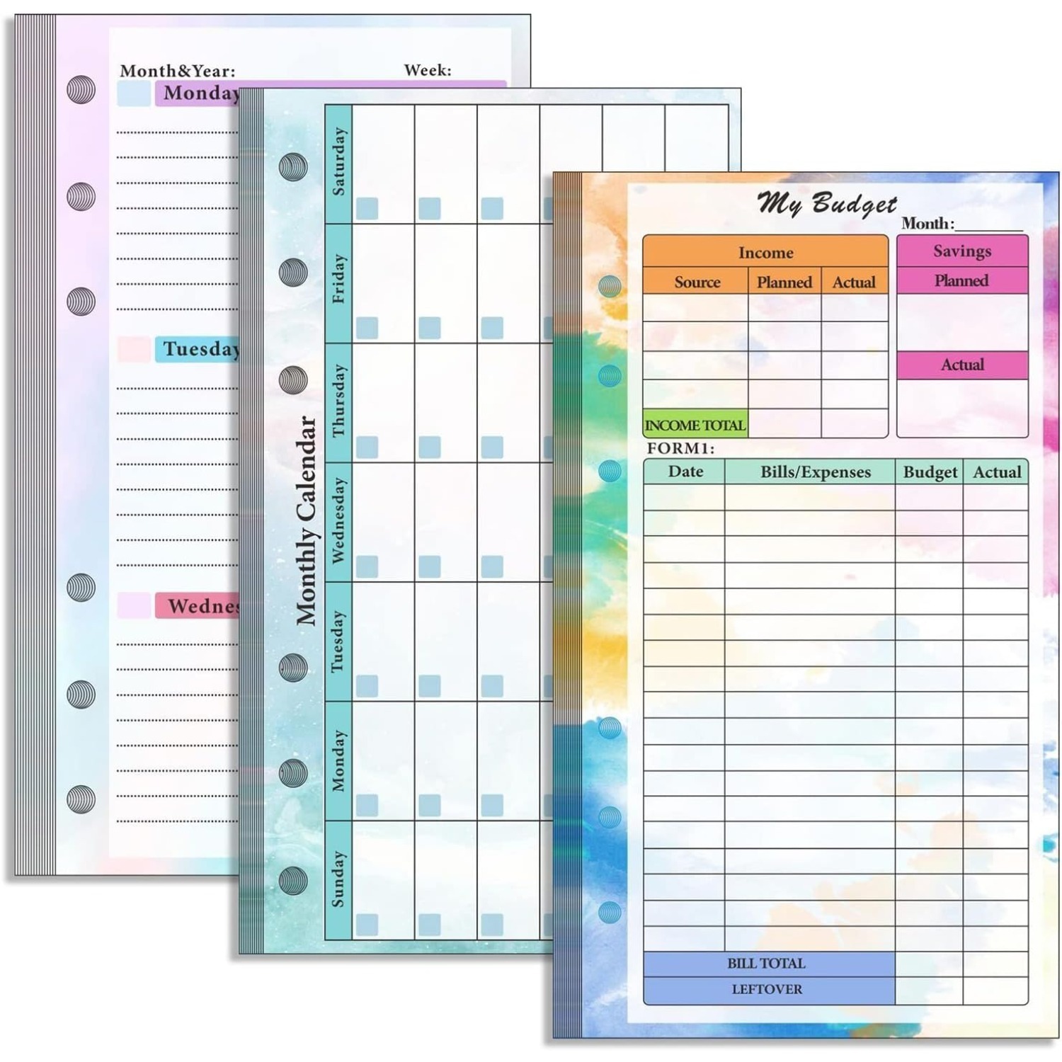 Planner Weekly Budget - 6穴A6バインダー用リフィル、月間プランナー、週間プランナー、予算シートセット、現金管理用バインダーセット、貯蓄用バインダーセット