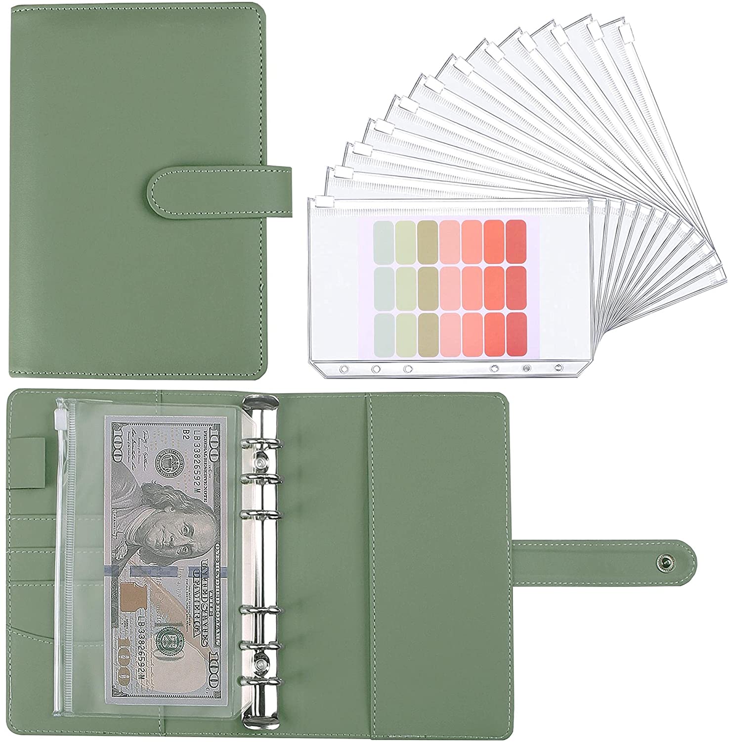 Planner Weekly Budget - A6予算バインダープランナー、12個の現金封筒、12個のa6つのバインダーポケット付きのカラフルな合成皮革ノートブックバインダー