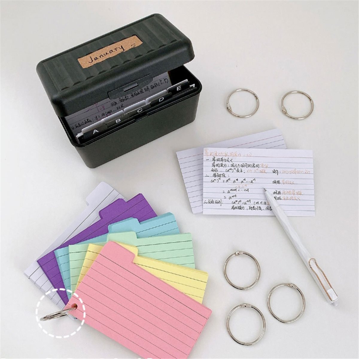 Index Tab Divider - 828メガセール 3x5インデックスカードホルダーボックス（180枚のタブ付き仕切り付き、ブラック）- メモ、レシピなどに最適