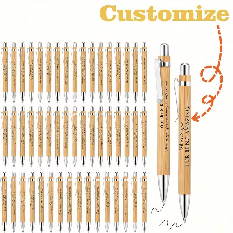Ideal Stationery & Office Supply - 30本/60本/80本/120本入り パーソナライズ[カスタマイズ]可能 引き込み式竹製ボールペン、学生への卒業祝い、筆記用具、文房具、結婚式のゲストギフト、カスタマイズギフト、オフィス用品、結婚式のサインペン、オフィス、ビジネス、学校、様々なイベントに最適、理想的なギフトの選択肢。