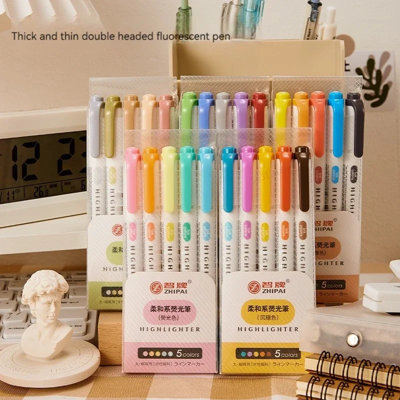 Highlighter Set Pastel - 5 色/箱双頭蛍光ペンセット蛍光描画マーカー蛍光ペンアート日本のかわいいパステル文具
