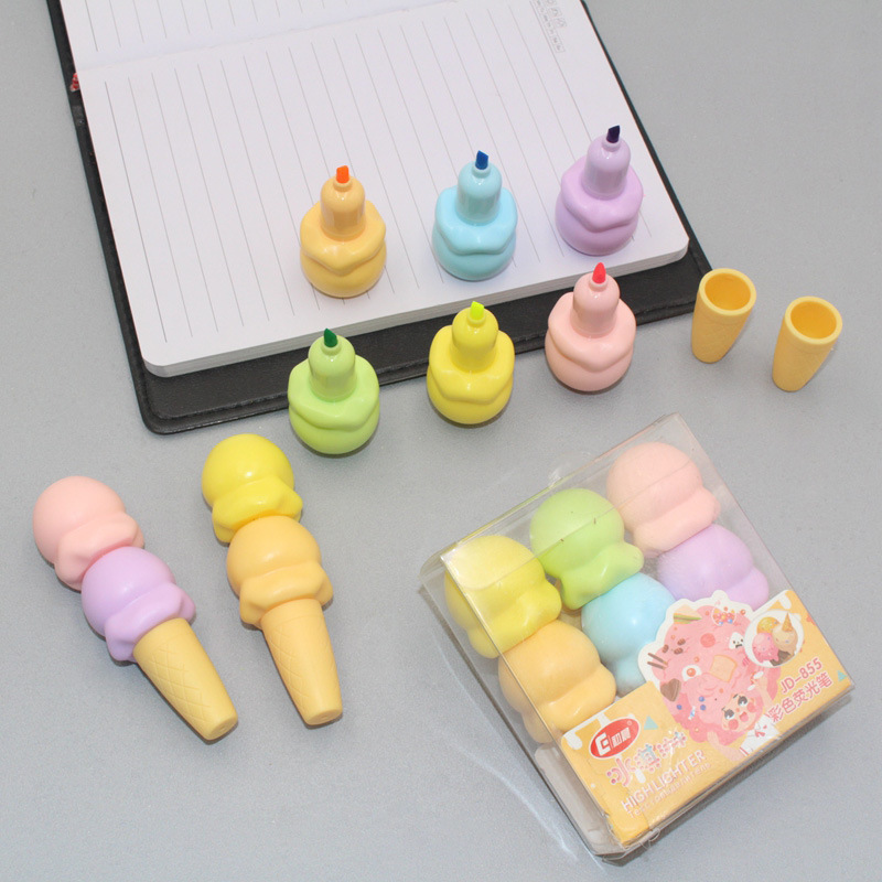 Highlighter Set Pastel - 組み立てられたアイスクリームセット,キャンディーカラーの蛍光ライト,6色