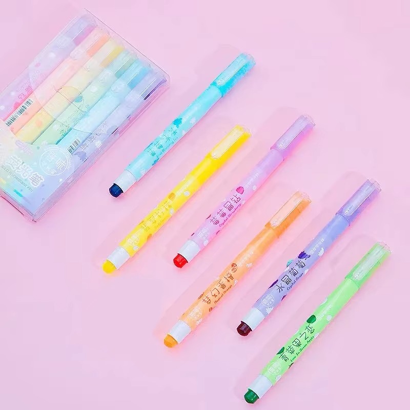 Highlighter Set Pastel - 香水付きパステルカラー蛍光ペン,6色,チークなし,芸術的マーカー,ジャーナリング,学用品,セットあたり6色