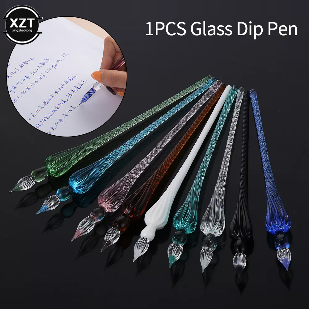 Fountain Pen Ink - 1個の新しいヴィンテージガラスディッピングペンホルダー署名充填インク万年筆手作りガラス製のディップ万年筆安全パッケージ