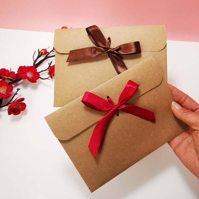 10 個レトロクラフト封筒バッグリボンボウ CD ホルダーグ - Letter Envelope Kraft のレビューと価格