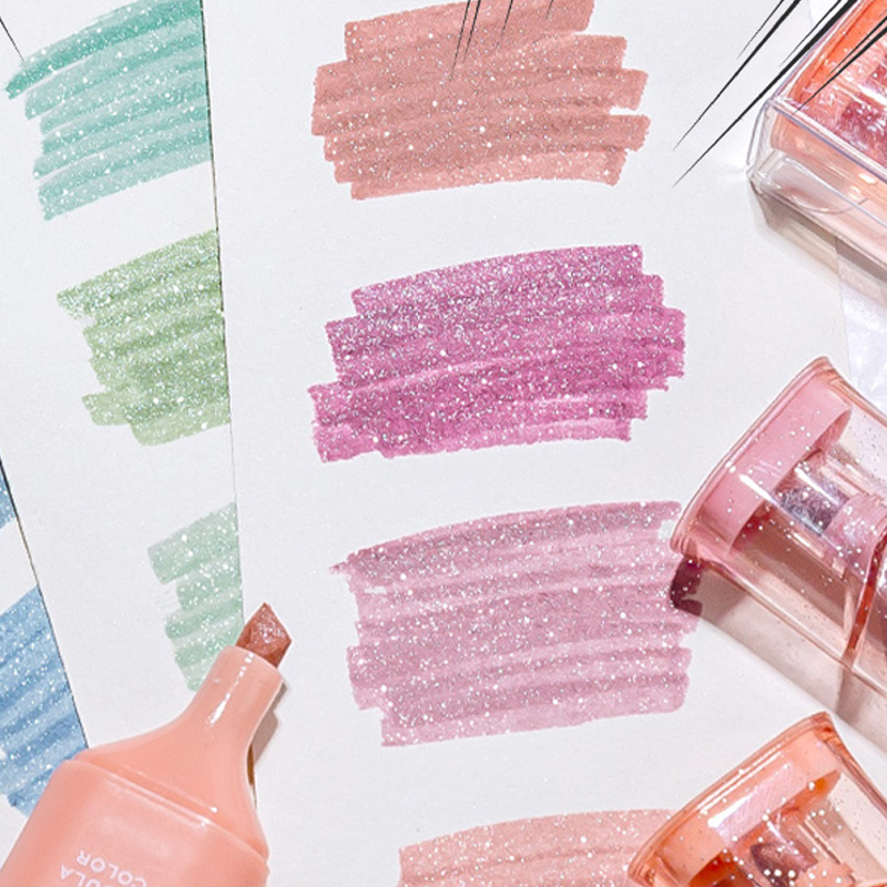 グリッターハイライター、柔軟な線幅と汚れ防止の水性インクで、 - Highlighter Set Pastel のレビューと価格