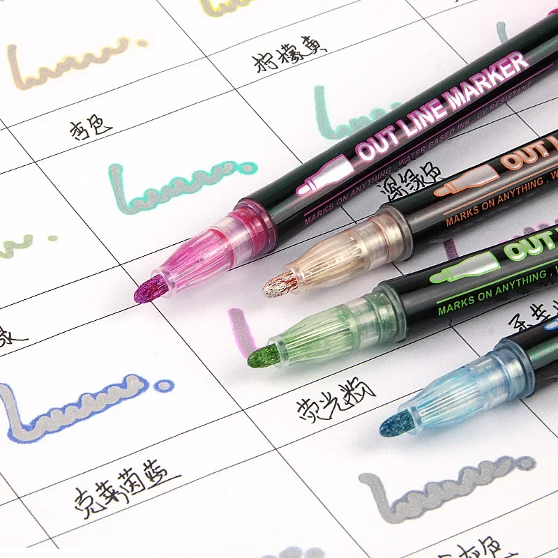 8-60色ダブルラインアウトラインアートペンマーカーペンDI - Highlighter Set Pastel のレビューと価格