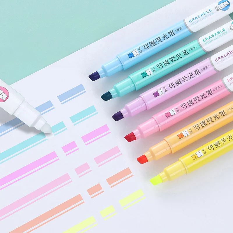 6 色消去可能な蛍光ペンセット両端パステルマーカー学生研究ノ - Highlighter Set Pastel のレビューと価格