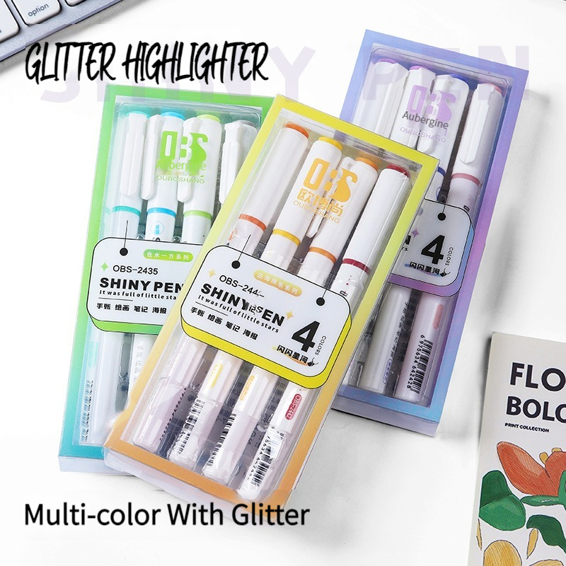 4 色/セットグリッターハイライターペンファインフラッシュマ - Highlighter Set Pastel のレビューと価格
