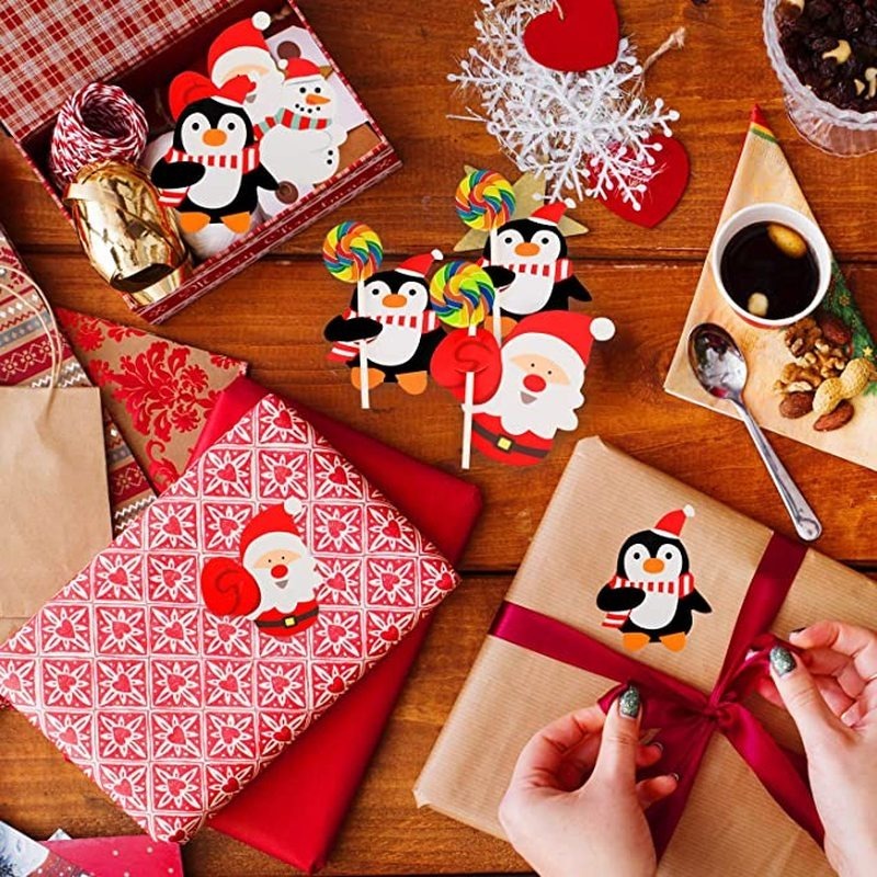 クリスマスロリポップ紙カード漫画サンタクロースペンギン雪だる - Cardstock Paper Pack のレビューと価格