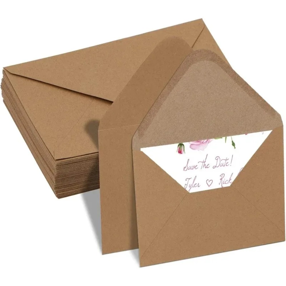 50 個の古典的なブラウンクラフト空白ミニ紙窓封筒結婚式招待 - Letter Envelope Kraft のレビューと価格