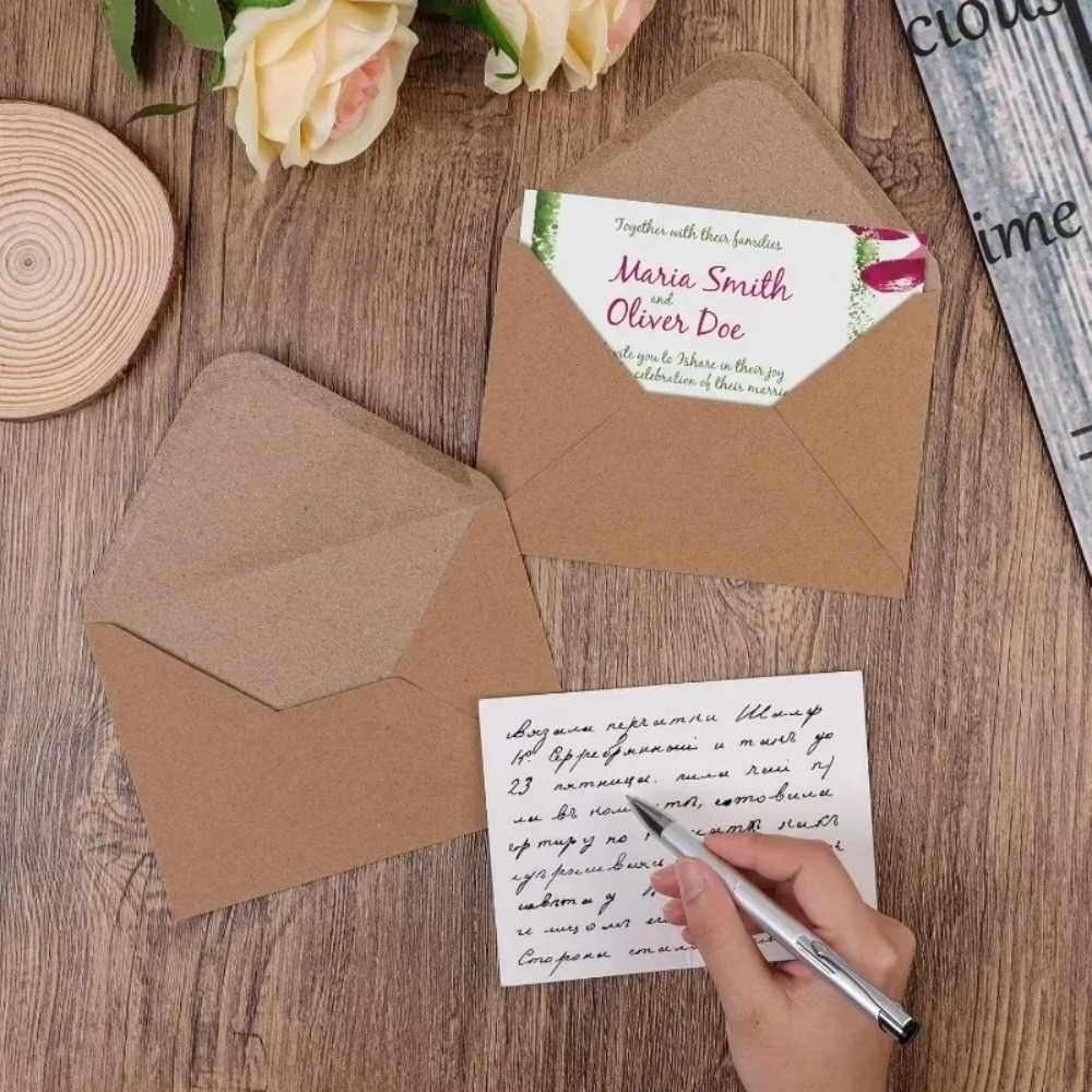 50 個の古典的なブラウンクラフト空白ミニ紙窓封筒結婚式招待 - Letter Envelope Kraft のレビューと価格
