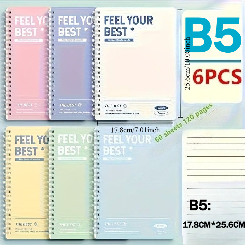6冊入りスパイラルノート、シンプルなA5/B5ハードカバース - Graph Paper Pad のレビューと価格