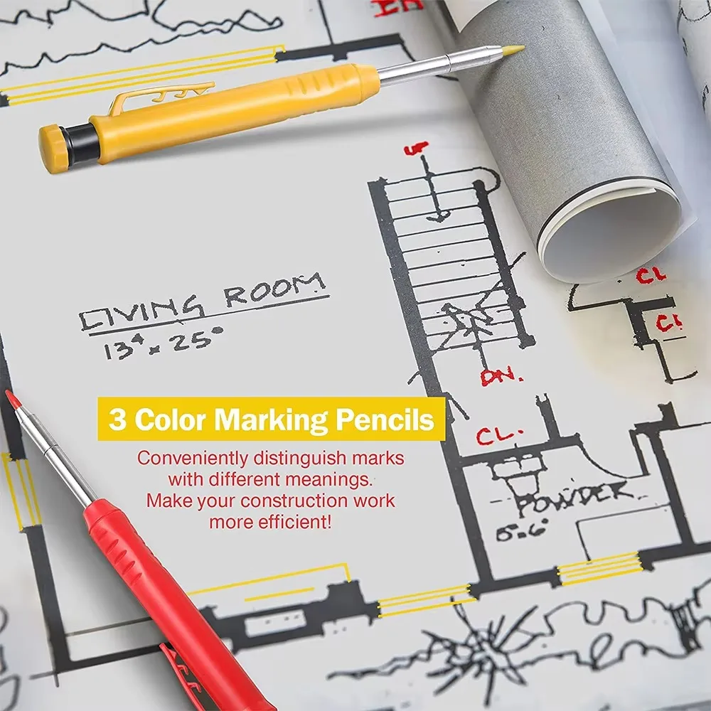 固体大工鉛筆セット木工ツール機械式 3 色リフィル建設作業大 - Mechanical Pencil Lead のレビューと価格